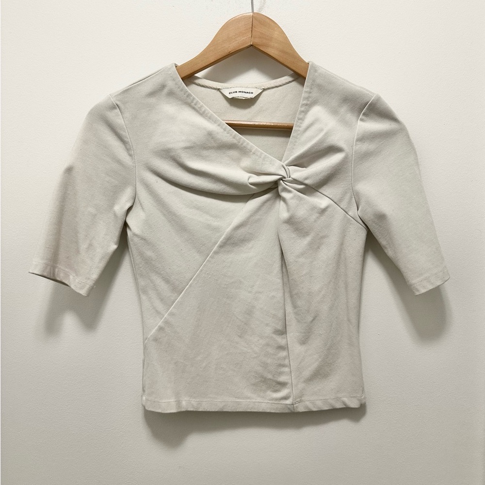 Club Monaco knot front short sleeve blouse